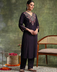 Crepe & Raschel Embroidered Kurta Set with Lace-Edged Mesh Dupatta