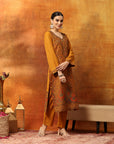 Floral Wool Blend Kurta Set with Swarovski Work & Printed Dupatta