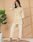 Yellow Abstract Print Rayon Slub Co-ord with Solid Palazzo