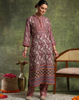 Paisley Wool Blend Kurta Set with Swarovski Detailing & Chiffon Dupatta