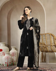 Velvet Kurta Set with Zari Neck, Gotta Accents & Banarasi Dupatta