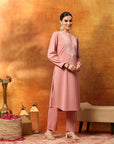 Wool Blend Embroidered Kurta Set with Mandarin Collar & Elasticated Palazzo