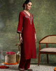 Zari-Embroidered Poly Viscose Kurta Set with Printed Chanderi Dupatta