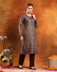 Pashmina Kani Print Kurta Set with Swarovski Yoke & Wool Dupatta