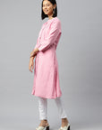 Solid A-Line Calf Length Cotton Kurta