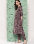 Purple Modal Chanderi Floral Kurta Set with Palazzo