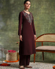 Wool Blend Embroidered Kurta Set with Silk Dupatta