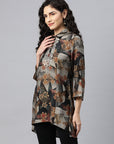 Printed High-Low Modal Chanderi Tunic with Floral Embroidery