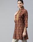 Ethnic Motif Printed Modal Chanderi High-Low Kurti