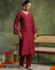 Vetican Embroidered Kurta Set with Bell Sleeves & Khadi Silk Dupatta