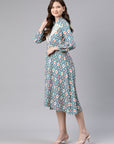 Ethnic Motif Printed Viscose Rayon Midi Shirt Dress