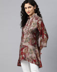 Printed High-Low Modal Chanderi Tunic with Floral Embroidery