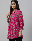 Floral Printed Straight Modal Chanderi Button-Down Shirt