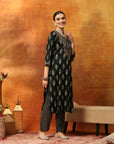 Viscose Rayon Kurta Set with Ethnic Motif Print, Zari Work & Printed Chiffon Dupatta