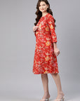 Floral Printed Cotton A-Line Knee-Length Dress