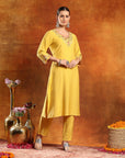 Nylon Viscose Kurta Set with Ari Embroidery, Lace-Trimmed Palazzo & Chiffon Dupatta