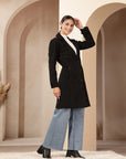 Suede Long Coat with Button Placket & Tab-Sleeve Detailing