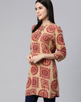 Ethnic motif viscose kurti with mirror detailing and 3/4th sleeves