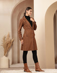 Suede Long Coat with Button Placket & Tab-Sleeve Detailing