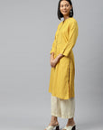 Solid A-Line Calf Length Cotton Kurta
