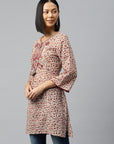 Floral Printed Cotton A-Line Kurti with Tie-Up Neck