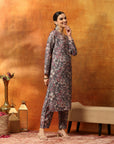 Wool Blend Floral Printed Kurta Set with Ethnic Embroidery & Printed Palazzo