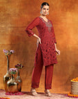 Cotton Raschel Embroidered Kurta Set with Palazzo
