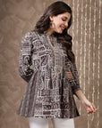 Ethnic Motif Printed Flowy A-Line Modal Chanderi Kurti