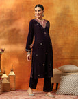 Regal Velvet Kurta Set with Zari & Patch Embroidery