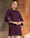 Crepe Festive Tunic with Zari Bell Sleeves & Frilled Mandarin Collar