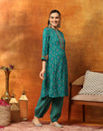 Viscose Rayon Zari Embroidered Kurta with Ethnic Print Palazzo