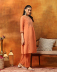 Silk Blend Embroidered Kurta Set with Palazzo & Lace Hem