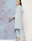 Spa Cotton Co-ord Set with Tonal Embroidery & Laced Sleeve