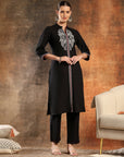 Embroidered Cotton Blend Straight Kurta Set