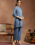 Pure Cotton Straight Kurta Set with Mirror-Embroidered Palazzo