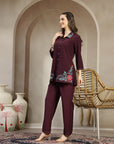 Solid Viscose Rayon Co-ord Set with Embroidered Shirt Collar