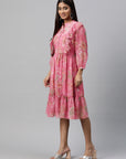 Floral Printed Fit & Flare Chiffon Knee-Length Dress