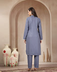 Rayon Kurta Set with Embroidered Mandarin Collar, Full Sleeves & Stitched-Hem Palazzo