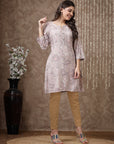 Floral Printed Poly Viscose Kurti with Embroidered Yoke