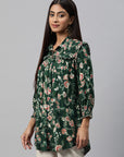 Floral Printed Straight Modal Chanderi Button-Down Shirt