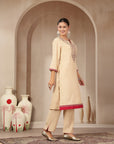 Zari-Embroidered Poly Viscose Kurta Set with Palazzo