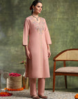 Cotton Linen Kurta Set with Ari Embroidery, Palazzo & Assam Silk Dupatta