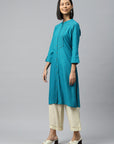 Solid A-Line Calf Length Cotton Kurta