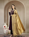 Velvet Straight Kurta Set with Zari Embroidery & Banarasi Dupatta