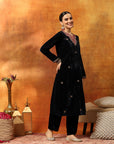 Regal Velvet Kurta Set with Zari & Patch Embroidery
