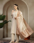 Twill Embroidered Kurta Set with Palazzo & Bandhani Art Silk Dupatta