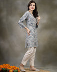 Floral Printed Poly Viscose Kurti with Embroidered Yoke