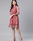 Paisley Printed Chiffon Knee-Length Fit & Flare Dress