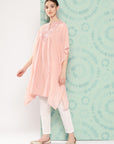 Solid A-Line Rayon Kaftan Kurta with Embroidered Yoke & Flared Sleeves