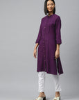 Solid A-Line Calf Length Cotton Kurta